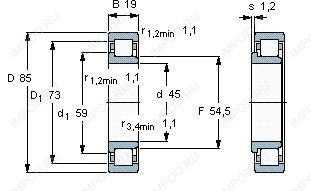 Подшипник NJ209 E.TVR2