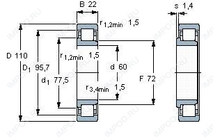 Подшипник NJ212 E.TVP3.C3 Подшипник NJ212 E.TVP3.C3