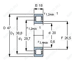 Подшипник NJ2204 E.TVP3.C3 Подшипник NJ2204 E.TVP3.C3