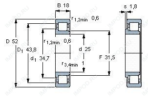 Подшипник NJ2205 E.TVP3