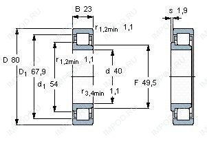 Подшипник NJ2208 ECP.C3