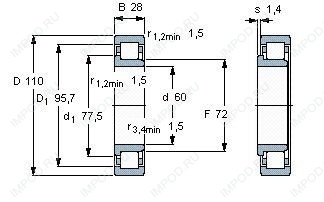 Подшипник NJ2212 E.M6.C3 Подшипник NJ2212 E.M6.C3