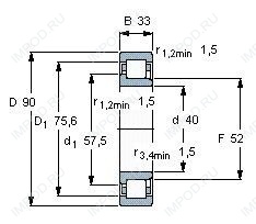 Подшипник NJ2308 E.TVP3.C3 Подшипник NJ2308 E.TVP3.C3