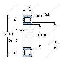 Подшипник NU2222 E.M1A.C3 Подшипник NU2222 E.M1A.C3
