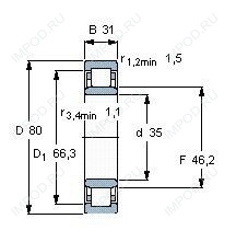 Подшипник NU2307 E.TVP2.C3
