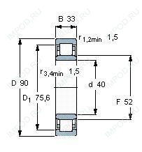 Подшипник NU2308 E.M1A.C3 Подшипник NU2308 E.M1A.C3