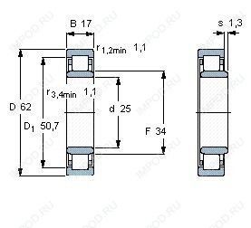 Подшипник NU305 E.TVP3C3 Подшипник NU305 E.TVP3C3
