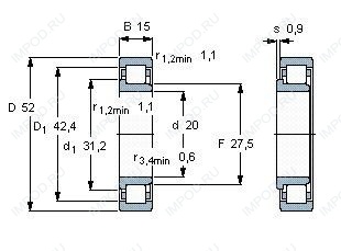 Подшипник NJ304 E.TVP2.C3 Подшипник NJ304 E.TVP2.C3