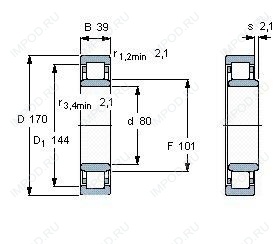Подшипник NU316 E.M1A.C3 Подшипник NU316 E.M1A.C3