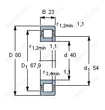 Подшипник NUP2208 E.TVP2.C3 Подшипник NUP2208 E.TVP2.C3