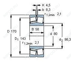 Подшипник 22316 E1A.K.M.C3