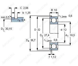 Подшипник 6201 2RSR.C3