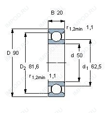 Подшипник 6210 2RS.C3M