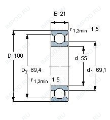 Подшипник 6211 2RSR.C3 Подшипник 6211 2RSR.C3
